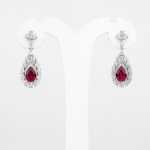 Elegant <b>Ruby</b> Teardrop Halo Jewelry Set Sterling Silver <b>Necklace</b> and Dangle Earrings Bridal Wedding Anniversary Gift for Women - Product Image 3
