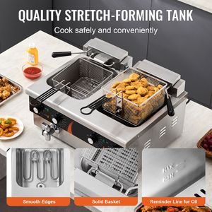 Friggitrice Elettrica Commerciale da Banco 2 X 9Qt/8.5L, 3500W, 2 Cestelli, Doppia Vasca Rinforzata da 1mm, Usata - Product Image 6