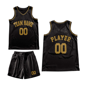 Conjunto de Uniforme de Baloncesto Retro Negro Personalizado, Jersey con Texto Dorado, Pantalones Cortos, Nombre del Equipo y Número Retro, Diseño Clásico - Product Image 2