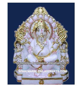 Statue de Ganesha en marbre blanc miniature attrayante et unique, avec la main de la bénédiction, en position assise sur trône, fabriquée pour la maison - Product Image 2