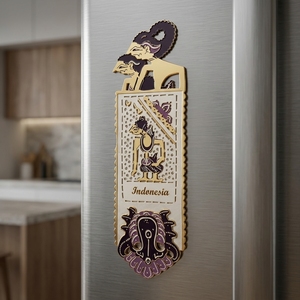 Handcrafted Indonesian Wayang Kulit Purple Leather Fridge Magnet Traditional Cultural Souvenir Refrigerator Home <b>Decor</b> <b>Accent</b> - Product Image 5