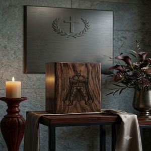 Wooden Cremation Urn Carved Batman Design Natural Wood Finish Adult <b>Memorial</b> <b>Keepsake</b> <b>Box</b> Customizable - Product Image 1