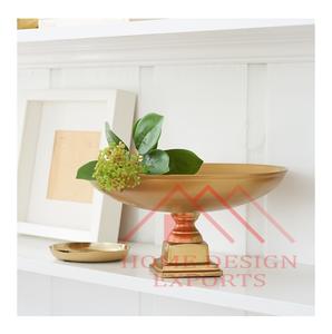 Base de piédestal en forme de service pour fruits et salade bol de riz en laiton fini antique bol de finition d'or brut de luxe avec rond - Product Image 1