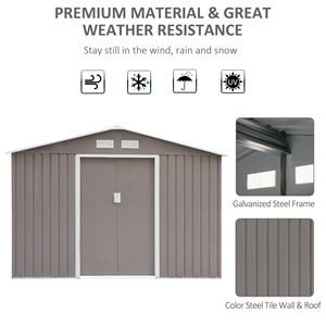 Casetta da Giardino in Metallo Grigio/Bianco 9x6 per Esterni, Ripostiglio Attrezzi in Acciaio con Porta Scorrevole - Product Image 4
