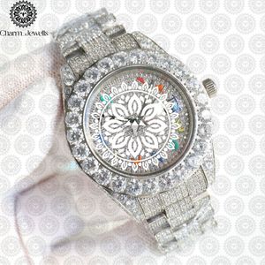 Montre de luxe pour femme Charm_Jewells en acier inoxydable, boîtier rond de 38 mm, lunette sertie de diamants, mouvement à quartz analogique, fermoir pliant - Product Image 1