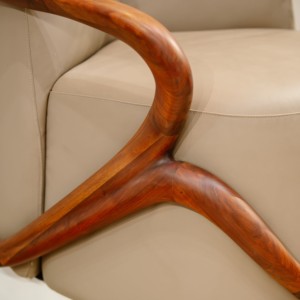 Luxury Leather <b>Upholstered</b> Accent <b>Chair</b> with Walnut Wood Frame Solid Wood Armrests for Living Room Hotel Lounge PISANO - Product Image 6