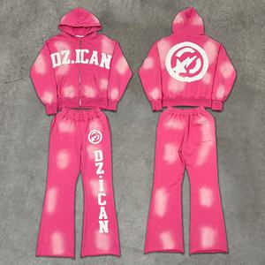 ชุดวอร์มผู้หญิงปักลาย แอซิดวอช เสื้อฮู้ดซิปและกางเกงขายาว พร้อมโลโก้สั่งทำ ชุดวอร์มแบบยูนิเซ็กซ์ - Product Image 4