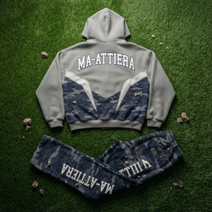 Conjunto de Sudadera con Capucha y Pantalones Deportivos de Camuflaje Gris Azulado para Hombre, Corte Holgado, Estilo Urbano, Personalizable OEM ODM, Venta al Por Mayor - Product Image 6