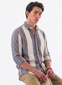 Chemise décontractée à double boutonnage en tissu écossais pour homme Enovate Logan, manches longues, col rabattu, respirante, en lin/coton, ODM, été - Product Image 2