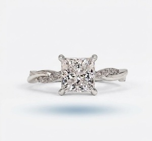 Bague de fiançailles et alliance torsadée en platine massif 950 avec diamant de laboratoire HPHT de 1,16 carat VS1 couleur E et diamant princesse de 1 carat - Product Image 5