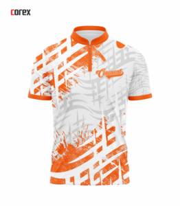 Maillot de bowling décontracté en polyester orange vif personnalisable, avec fermeture éclair, nom et numéro d'équipe, impression par transfert thermique, séchage rapide, pour le sport - Product Image 1