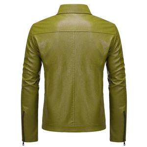 Men's Olive Green Pu Leather Moto Biker Jacket Stand Collar Zipper Closure Slim Fit Autumn Wear - Product Image 6