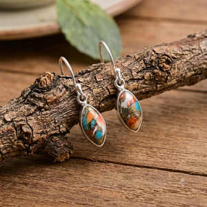 925 Sterling <b>Silver</b> Oyster Turquoise <b>Hoop</b> Earrings Handmade Marquise Rose Gold Yellow Gold Plated Minimalist Women - Product Image 4