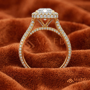 Custom 14K 18K Yellow Gold Emerald Shape Diamond <b>Ring</b> 3 Stone Lab Grown Diamond Half <b>Moon</b> Engagement <b>Ring</b> - Product Image 2