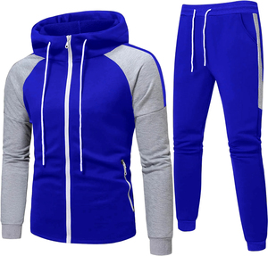 Men's Gray Full Zip Hooded <b>Tracksuit</b> Set Color Blocking Long Sleeve Casual Sportswear with Side Pockets Autumn Wear - Product Image 5