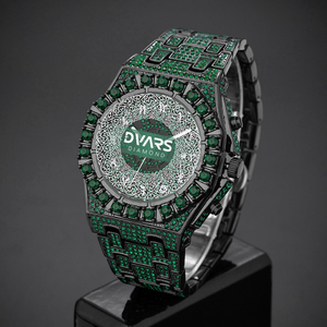 Montre Homme Luxe Bling-Bling avec Cadran Arabe Noir Mat, Diamants Simulés, Style Hip-Hop, Bijou de Poignet Tendance, Montre Analogique - Product Image 2