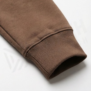 Men's Brown <b>Full</b> <b>Zip</b> <b>Hoodie</b> Solid Color Cotton Casual Tracksuit With Front Pocket And Logo - Product Image 6