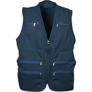 Men's Black Multi-pocket Cargo Vest V-neck Zipper Closure Casual Outdoor Wear 6-Pocket Design Solid Color Polyester Fabric - Product Image 5