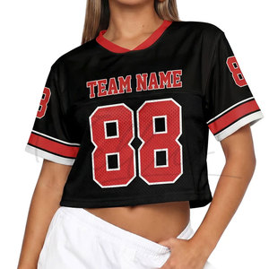 Camiseta de fútbol americano oversize personalizada de moda urbana para mujer, camiseta corta de malla holgada, camisetas de fútbol americano personalizadas para mujer - Product Image 1