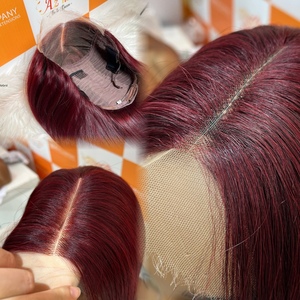 Perruque de cheveux humains droite à double étirement à cuticule alignée Bourgogne Couleur chaude 2025 de perruque droite sans colle d'os de donneur brut - Product Image 3