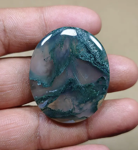 Cabujón Ovalado Pulido de Ágata Musgosa Verde Natural de Alta Calidad, Gema Suelta para Joyería - Product Image 1