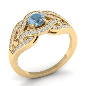 Anillo REYES de Lujo en Plata de Ley 925 con Moissanita Certificada GRA, Corte Redondo, 0.5 Quilates, Gema de Aguamarina, Joyería Fina para Boda - Product Image 6