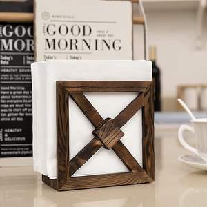 Porte-serviettes en bois style farmhouse, forme cube en bois carbonisé, décoration de table rustique pour cuisine, salle à manger, cafés - Product Image 5