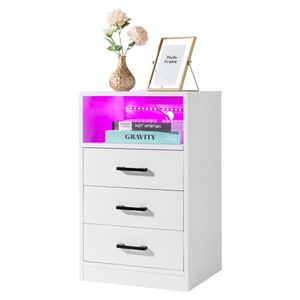Comodino in Truciolato Bianco 40*35*65cm con Tre Cassetti, Luce LED e Presa Elettrica - Product Image 6