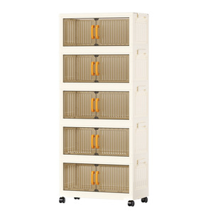 Modern Simple Foldable PP <b>Storage</b> <b>Cabinet</b>, Stackable Wheeled Dustproof Organizer for <b>Bedroom</b> Apartment - Product Image 1