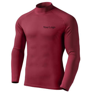 เสื้อรัดกล้ามเนื้อสำหรับผู้ชาย แขนยาว สีแดงเลือดหมู สีเบอร์กันดี สำหรับออกกำลังกาย เล่นกีฬา ฝึกซ้อม ยิม ท็อปสำหรับออกกำลังกาย เสื้อผ้ากีฬา - Product Image 5