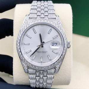 Reloj BOJ R.O.L.E.X.031 para Hombre, Diseño Hip Hop, Correa Blanca, Moissanita Completa, Lujo, Moda, Cuarzo Analógico, Acero, 41MM, 3BAR, Resistente al Agua - Product Image 3