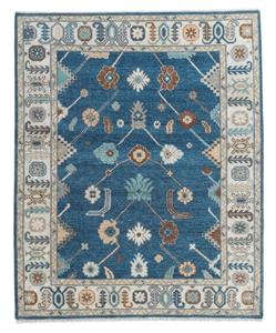 Hand Knotted Modern Oushak Wool Rug Blue <b>Turkish</b> Floral Area Rug Handmade Luxury Oriental <b>Carpet</b> for Living Room - Product Image 5