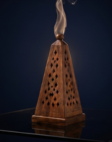 Porte-encens artisanal en bois de manguier, design pyramidal à découpe diamantée, encensoir, cadeau d'aromathérapie