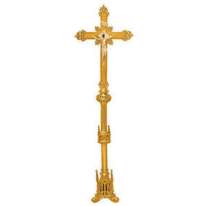 Crucifijo de Latón Estilo Gótico para Altar |   Cruz de Iglesia Alta y Ornamentada – DOUBLE VEE EXPORTS - Product Image 1