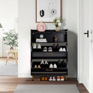 Scarpiera FCH a 6 strati con doppia anta 80*38*90cm Nera con luci LED, in truciolato, elegante e con piedini alti - Product Image 5