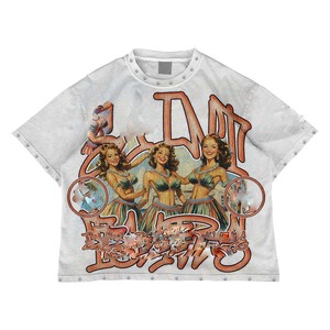 เสื้อยืดผู้หญิงผ้าคอตตอนย้อมสีแบบแอซิดวอช 180 GSM เนื้อนุ่ม สีเทาวินเทจ พิมพ์ลายกราฟิก ประดับหมุด โลโก้สั่งทำ ทรงครอป ระบายอากาศได้ดี - Product Image 5