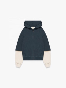 Sweat à capuche zippé pour homme, coupe classique, bicolore, manches superposées, couleur unie, mode automne, 100% coton molletonné, vêtements OEM ODM - Product Image 1