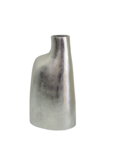 Florero de Metal Plateado Asimétrico - Florero Escultural Moderno, Decoración Minimalista Metálica Texturizada para Mesa del Hogar - Product Image 2