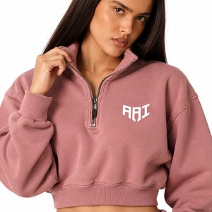 Sudadera corta OEM para mujer con cremallera de un cuarto, top informal a juego con cuello alto, transpirable, de forro polar, conjunto deportivo corto, venta al por mayor - Product Image 2