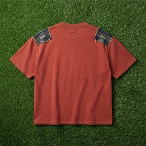 Men's Rust <b>Red</b> <b>Oversized</b> T <b>Shirt</b> 3D Graphic Print Denim Shoulder Detail Short Sleeve Streetwear Apparel Wholesale Casual - Product Image 6
