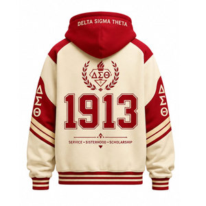 Delta Sigma Theta <b>Hoodie</b> Red And Cream Greek Letter Sorority Sweatshirt Unisex Casual Raglan Sleeve 1913 Logo Front Print - Product Image 3