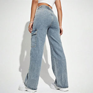 Vaqueros Cargo de Mujer con Acabado Degradado Ligero, Multibolsillos, Estilo Vintage, Cierre de Cremallera, Ajuste Holgado, 100% Algodón Transpirable - Product Image 4