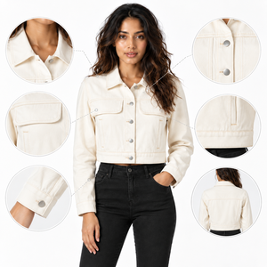 Veste en jean pour femme, style trucker, manches longues, col rabattu, fermeture boutonnée, coupe classique, automne-hiver, respirante et coupe-vent - Product Image 6