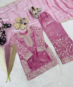 Costume Sharara pour enfants de style indien punjabi pakistanais, broderie, vêtements de fête et de mariage, filles, enfants, shalwar kameez ethnique - Product Image 3
