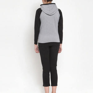 Ensemble de survêtement gris et noir à capuche pour femme, sweat-shirt à fermeture éclair à manches longues et pantalon de jogging assorti, couleur unie décontractée pour l'automne - Product Image 3
