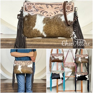 Trending Pink Tooled Leather Cowhide Fringe Shoulder <b>Bags</b> Western Floral Eagle Pattern Large Capacity Evening Handbag for Ladies - Product Image 1