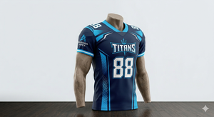 Titans <b>Men's</b> American Football Jersey Sublimated Print Moisture Wicking Fitted Short Sleeve <b>V</b>-<b>Neck</b> Uniform Apparel - Product Image 1
