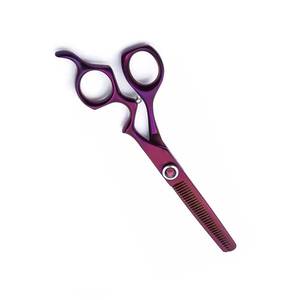 Tijeras de peluquería de aleación de aluminio moradas para adelgazar el cabello, para diestros, mango corto - Product Image 4