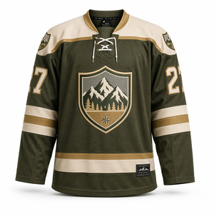 Factory Wholesale Custom Ice Hockey Uniform Heavyweight Jersey Lace Up <b>Neck</b> Stitched Mountain Applique Breathable Sportswear - Product Image 5
