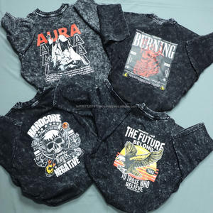 Camisetas de hombre de corte holgado, estilo vintage, con estampado batik, lavado a la piedra y efecto ácido, bordado a máquina, de tejido grueso, en stock. - Product Image 4